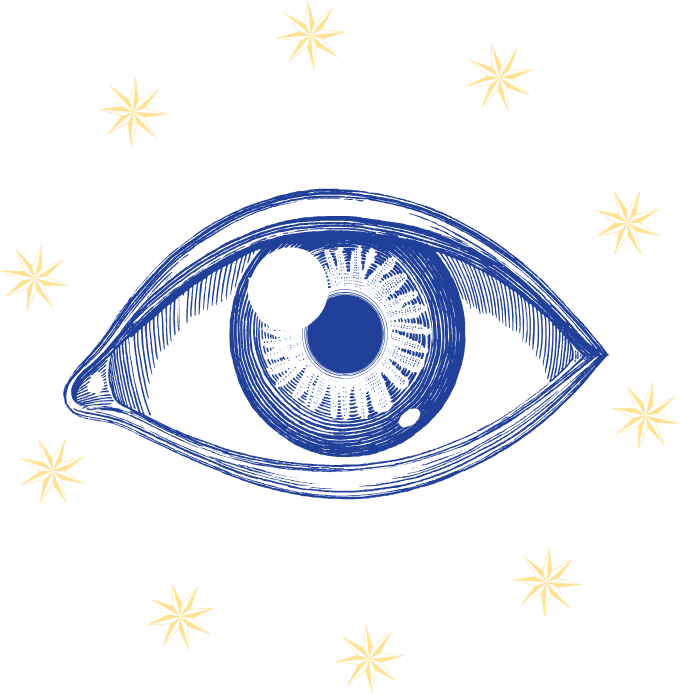 The La Dushi symbol: an engraved eye encircled by gold stars.